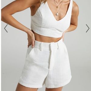 Showpo Melbourne Twill Two Piece Short Set in White